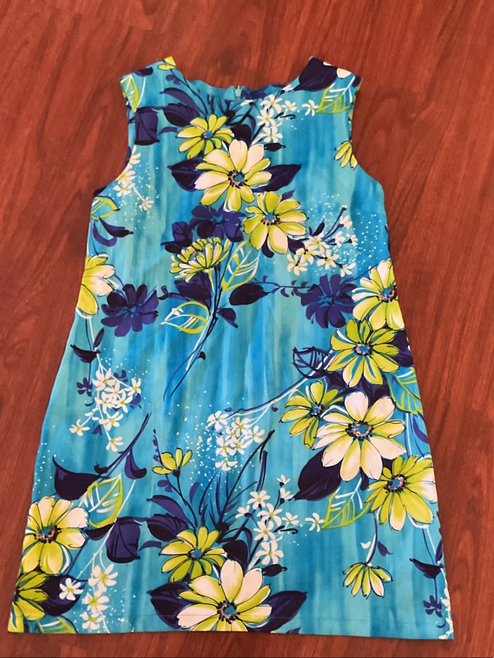 Roberta Bridal Turquoise Floral A-Line Dress with Yellow and Navy w back zipper